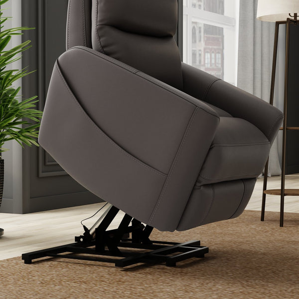 English Elm Faux Power Lift Chair with Premium Faux Leather, USB Charging, Side Pockets & Quiet Motor Recline Grey B339P409530