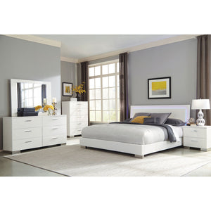 English Elm Strick White High Gloss Panel Eastern King Bed with LED Lighting, Slatted Headboard, Modern Flair B062S00659