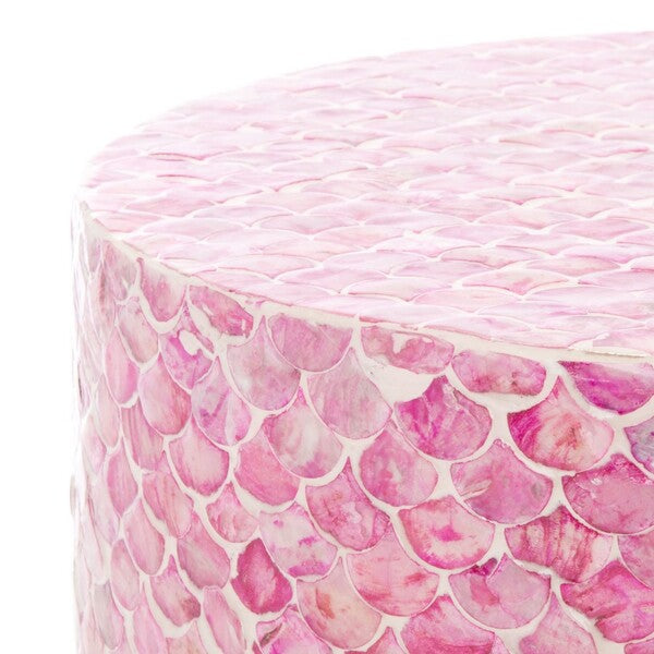 Emberlyn Round Accent Table - Stunning Pink Fish Scale Design for Artistic Home Décor and Style