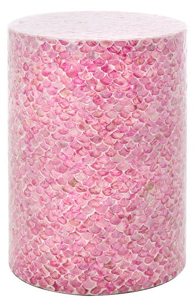 Emberlyn Round Accent Table - Stunning Pink Fish Scale Design for Artistic Home Décor and Style