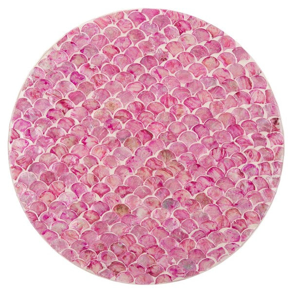Emberlyn Round Accent Table - Stunning Pink Fish Scale Design for Artistic Home Décor and Style