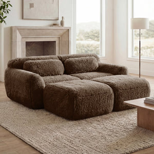 English Elm 80''soft Plush Modular Sectional Sofa with Chaise Deep Seat High Density Foam Living Room Chocolate W714S01539