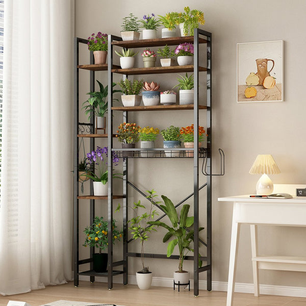 English Elm 8-tier Freestanding Over Toilet Organizer with Side Racks and Drain Basket Vintage Brown W2641P418457