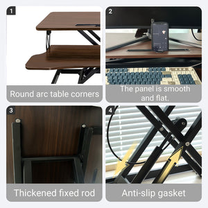 English Elm 32 Inch Sit Stand Desk Converter with Keyboard Tray Dual Monitor Ergonomic Riser Black,Walnut W2641P406127