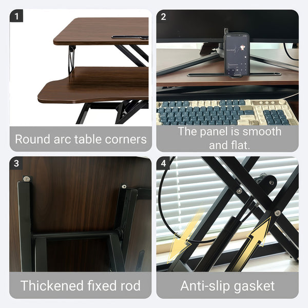 English Elm 32 Inch Sit Stand Desk Converter with Keyboard Tray Dual Monitor Ergonomic Riser Black,Walnut W2641P406127