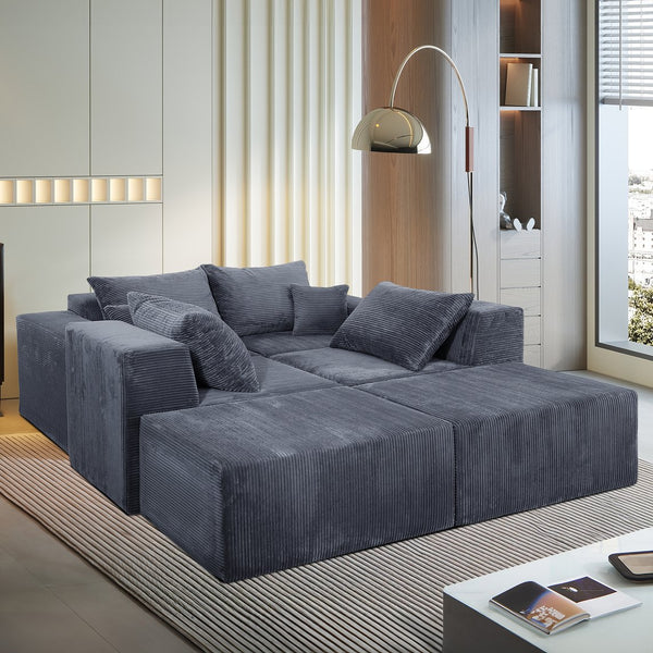 English Elm 6-Piece Modular U-Shaped Sectional Sofa with Chaise Convertible Corduroy Comfort and Secure Base Gray W3163S00039