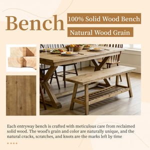 English Elm 43" Farmhouse Cedar Entryway Bench with Lower Shelf Distressed Rustic Wood Seating W3204P453623