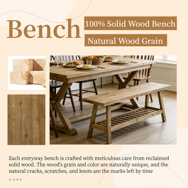 English Elm 43" Farmhouse Cedar Entryway Bench with Lower Shelf Distressed Rustic Wood Seating W3204P453623