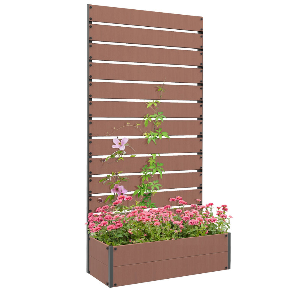 English Elm Outsunny Raised Planter Box with Vertical Trellis for Climbing Vines Outdoor Patio W2225P175538