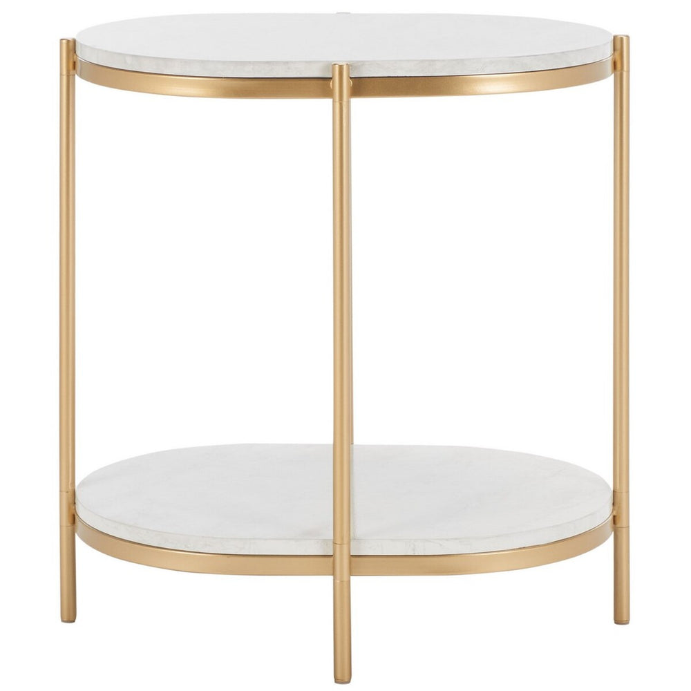 Safavieh Dove End Table  XII23 White Faux Marble  / Gold  Metal ACC2501A