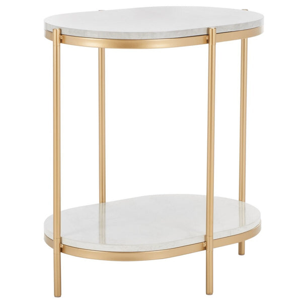 Safavieh Dove End Table  XII23 White Faux Marble  / Gold  Metal ACC2501A