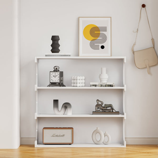 English Elm Multifunctional 4-Tier Bookshelf & Coffee Table – Modern Minimalist Living Room Organizer with Display and Storage White W1801137471