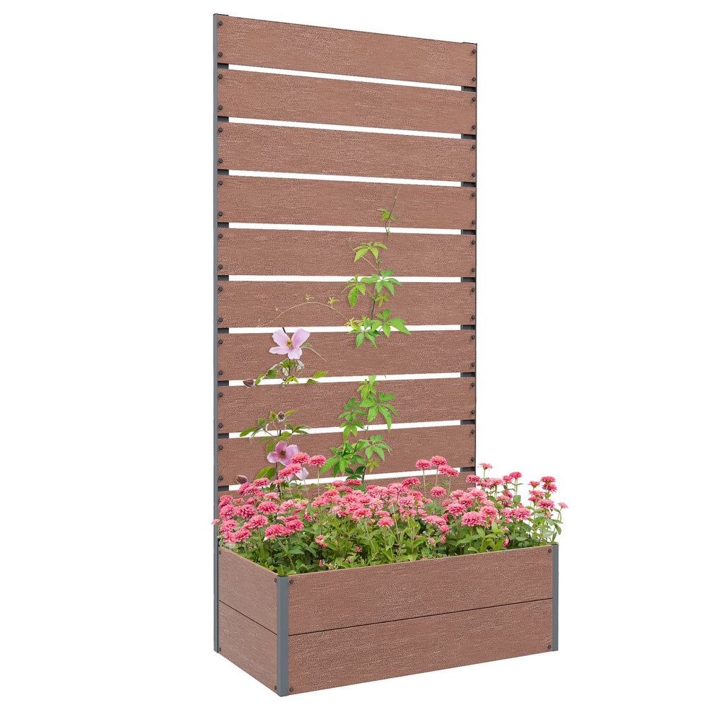 English Elm Outsunny Raised Planter Box with Vertical Trellis Composite Wood Outdoor Patio Garden Brown W2225P174394
