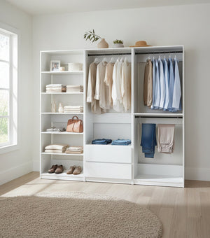 English Elm Prosper White Freestanding Walk In Wood Closet System – Durable Melamine Oak Finish, Modular Storage B040S00145