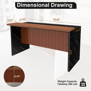 English Elm 63" Modern Kitchen Island with Black Marble-Look Surface, LED Ambient Lighting & Grille Accent Walnut+black W2699P365915