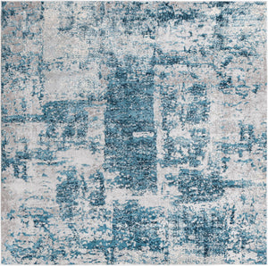 Unique Loom Finsbury Elizabeth Machine Made Abstract Rug Blue, Ivory/Gray/Light Blue 7' 10" x 7' 10"