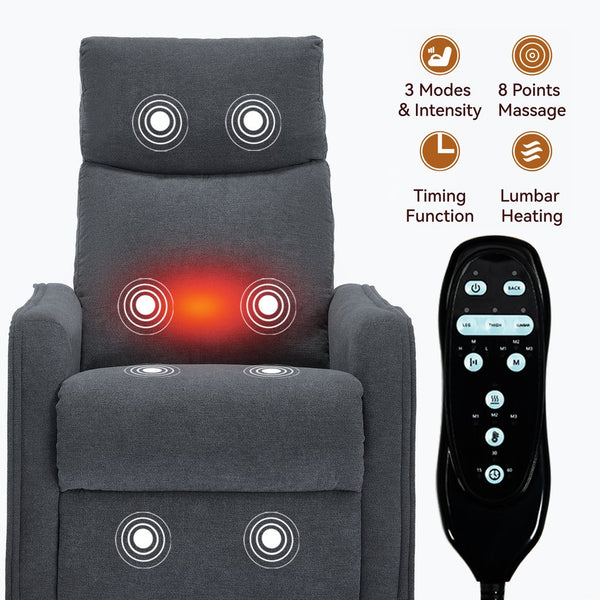 English Elm Heat Massage Rocker Recliner with Swivel Base and Vibrating Nodes for Living Room Grey W1803P251887
