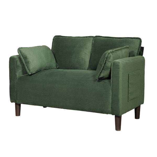 English Elm 48" Corduroy Compact Loveseat with Side Pocket Solid Wood Frame for Small Spaces Dark Green W2715P409866