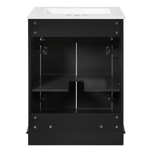 English Elm 24" Matte Single Sink Vanity Solid Poplar Frame Gold Hardware Soft Close Cabinet Black N710P389449B