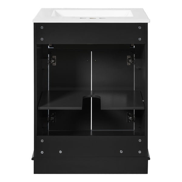 English Elm 24" Matte Single Sink Vanity Solid Poplar Frame Gold Hardware Soft Close Cabinet Black N710P389449B