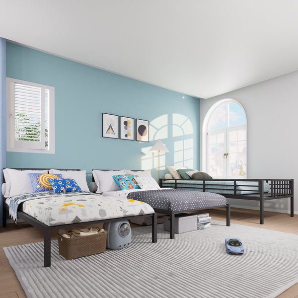English Elm Triple Bunk Bed Steel Frame Sleeps Three Kids with Noise Reduced Powder Coated Design W3752S00003