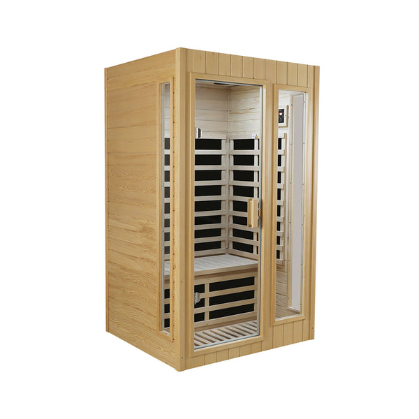 English Elm Hemlock Wood Two Person Far Infrared Indoor Sauna with Bluetooth and Led Lighting W2611S00002