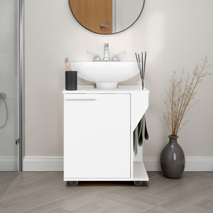 English Elm White Under Sink Storage Cabinet with Oak Accent, Two Shelves for Compact Stylish Bathroom Organization and Durability B062P380957