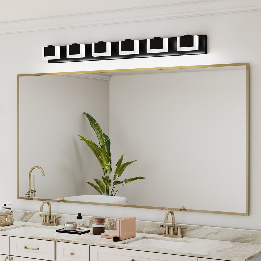English Elm LED Black 6-Light Modern Vanity Light Matte Black Acrylic Bathroom Fixture Dimmable 36W 6000K Hard-Wired W2312P374945