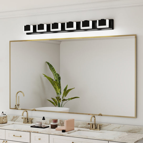 English Elm LED Black 6-Light Modern Vanity Light Matte Black Acrylic Bathroom Fixture Dimmable 36W 6000K Hard-Wired W2312P374945