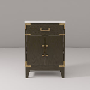 English Elm Brown Oak Single Bath Vanity 24" W x 18" D with Durable Acrylic Top, Soft-Close Door, Spacious Storage B2731P259741