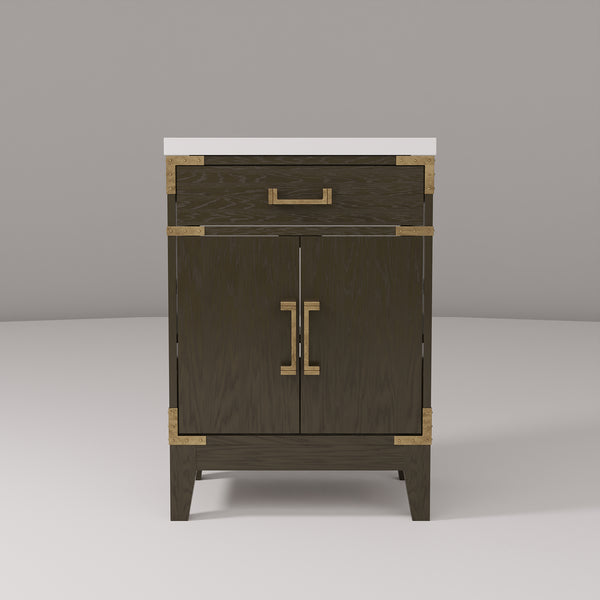 English Elm Brown Oak Single Bath Vanity 24" W x 18" D with Durable Acrylic Top, Soft-Close Door, Spacious Storage B2731P259741