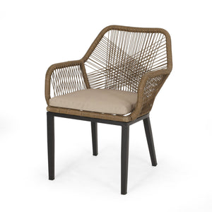English Elm Outdoor Wicker Patio Chairs Set of 2 with Iron Frame for Deck or Garden Lounging N769P334783A