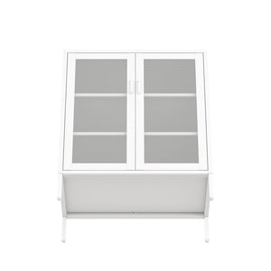 English Elm Amelia Metal Accent Cabinet 32" — Steel Mesh Doors, Adjustable Shelves, Minimalist Legs for Modern Storage Solutions White B365P397882