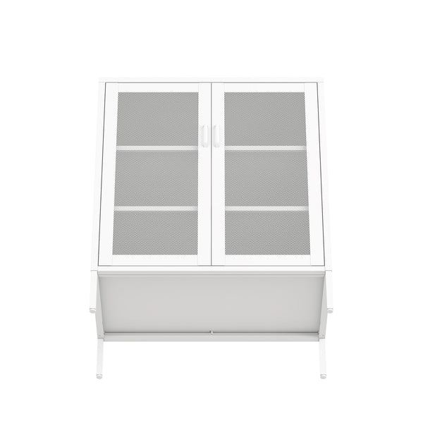 English Elm Amelia Metal Accent Cabinet 32" — Steel Mesh Doors, Adjustable Shelves, Minimalist Legs for Modern Storage Solutions White B365P397882