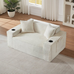 English Elm 2seater Corduroy Sofa Pocket Spring Cushioning No Assembly Compact Apartment Lounge White W3396P434756