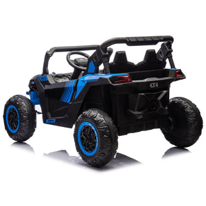 English Elm 24v Two Seat Kids Electric Utv with Parental Remote Suspension Off Road Ride On Blue W1578P184799
