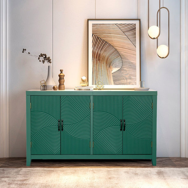 English Elm 59"Green Vintage Mid Century Accent Cabinet with 4 Doors, Spacious Buffet Sideboard for Living Room W2295P294587