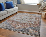 Feizy Rugs Kaia Luxurious Low Pile Area Rug – Soft, Durable Polypropylene Blend With Transitional Medallion Design Orange,Ivory,Blue Polypropylene,Viscose,Polyester Kai39hxfredbluh18