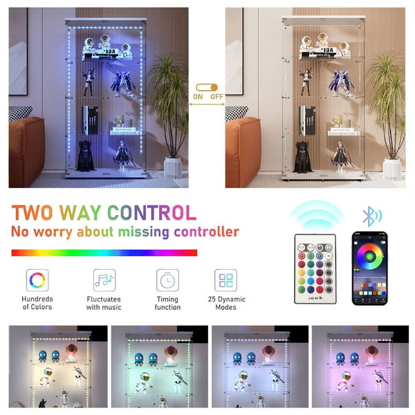 English Elm Tempered Glass Display Cabinet With Bluetooth Led Light, Lockable, Mobile Storage For Home & Office W3155S00006-GIGA
