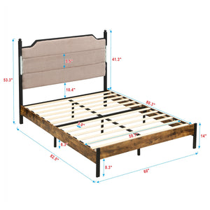 English Elm Queen Platform Bed Lamb Fleece Headboard Led Lighting Usb Charging Under Storage W311P416222