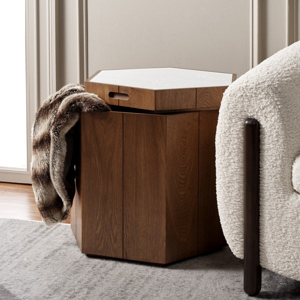 Safavieh Rafaela Hexagon Accent Table Walnut / White Wood ACC9710B