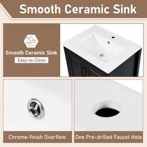 English Elm Christopher Knight Home® - 24 Freestanding Retro Bathroom Vanity with Ceramic Sink, Soft-Close Cabinet & Drawers, Painted MDF Finish Black N759P292551B