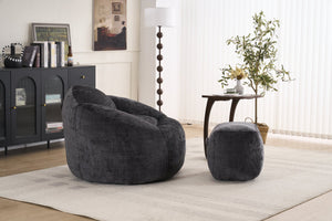 English Elm Foam Memory Foam Bean Bag Chair with Plush Chenille Cover, Large 42" Round Comfortable Lounger Black W2915P283417