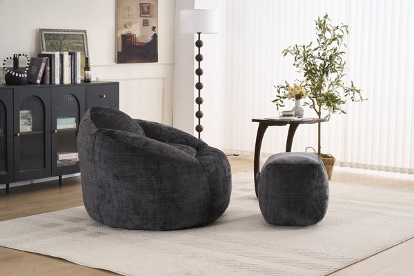 English Elm Foam Memory Foam Bean Bag Chair with Plush Chenille Cover, Large 42" Round Comfortable Lounger Black W2915P283417
