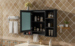 English Elm 3-in-1 Wall Mounted Bathroom Medicine Cabinet with Soft Close Mirror and Towel Bar Black N710P358613B