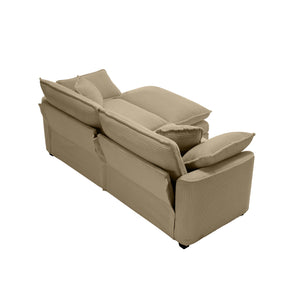 English Elm Corduroy L-Shaped Two-Seater Sofa With Ottoman - Stylish Tan Design For Small Spaces & Modern Comfort W714S00790