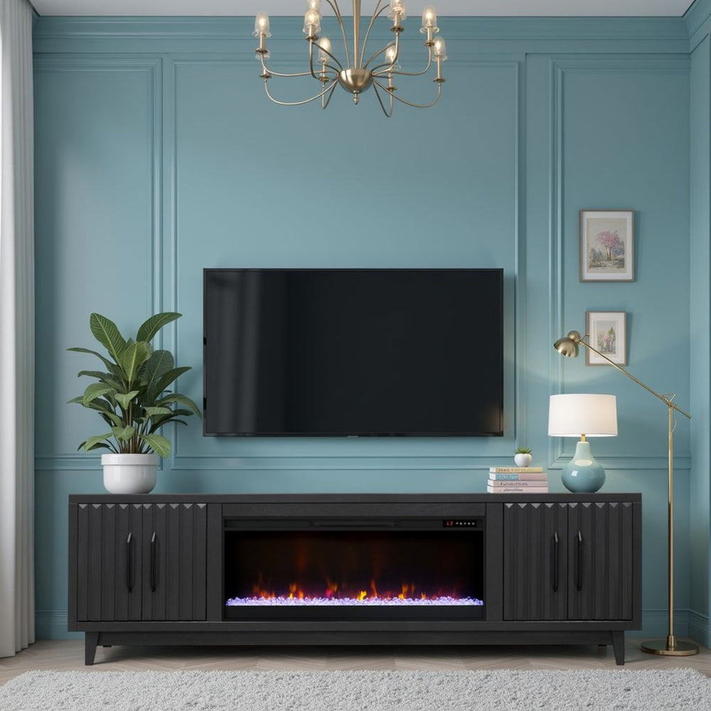 English Elm Radiance 94-Inch Black Fireplace Tv Stand For 100-Inch Tvs - Modern Design With Electric Heat! B108P345212-GIGA