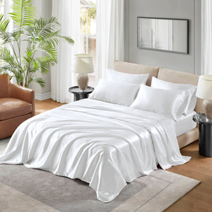 English Elm 4 Luxury Satin Twin Sheet Set - 100% Polyester, Soft Smooth 90g Finish, Deep Pocket Fit & Breathable Comfort White 11.81 L x 9.84 W x 3.15 H B035P319695