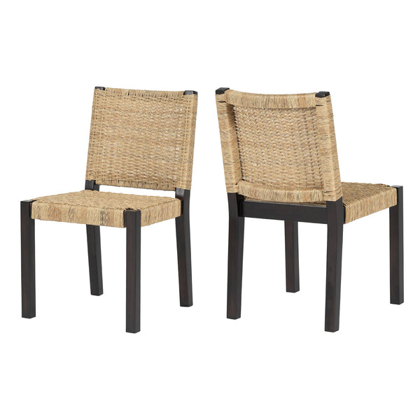 English Elm Farmhouse Solid Wood Dining Chairs Set of 2 with Rattan Backrest, Champagne Finish, Durable Craftsmanship Walnut N842P271333D
