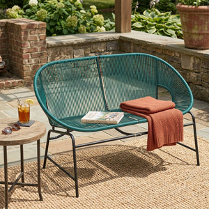 English Elm Condessa Outdoor Pe Rattan Loveseat Iron Frame Weather Resistant Patio Seating Teal N775P423051T
